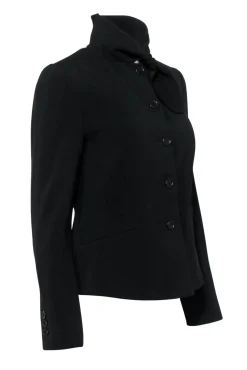 Armani Collezioni - Black Wool Tie Neck Blazer Sz 6