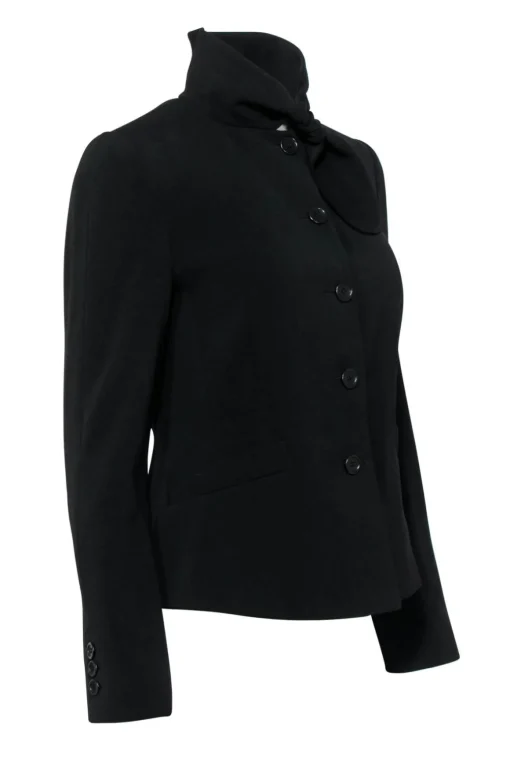 Armani Collezioni - Black Wool Tie Neck Blazer Sz 6