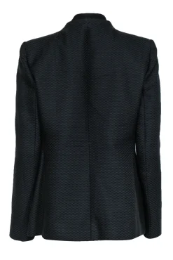 Armani Collezioni - Black Cotton & Silk Textured Blazer w/ Double Collar Sz 14