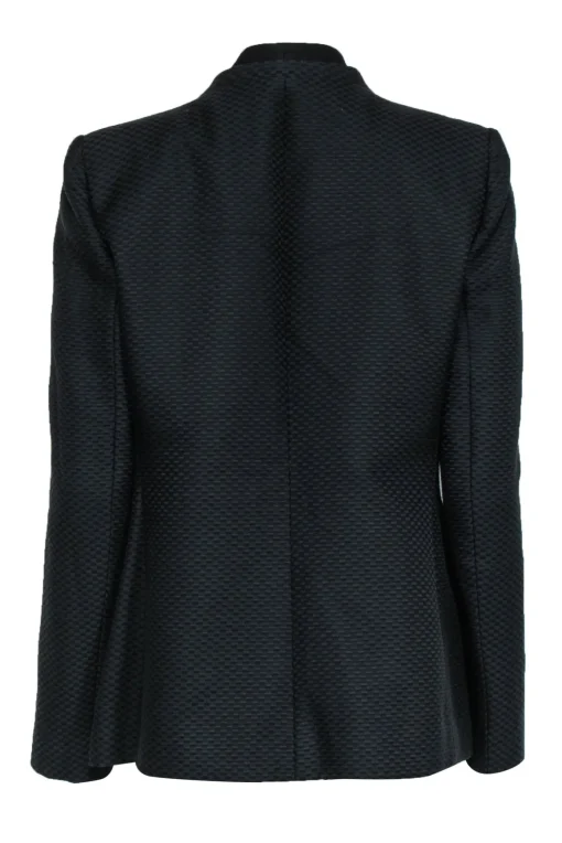Armani Collezioni - Black Cotton & Silk Textured Blazer w/ Double Collar Sz 14