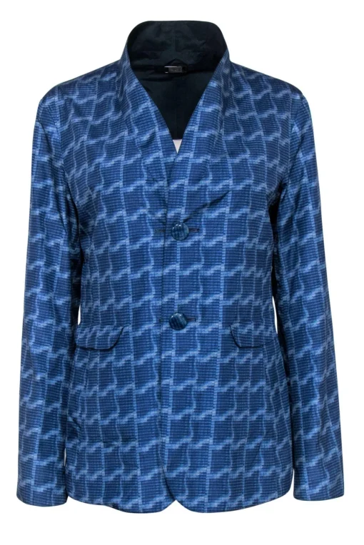 Armani Collezioni - Blue Abstract Pattern Reversible Jacket w/ Mock Collar Sz 8