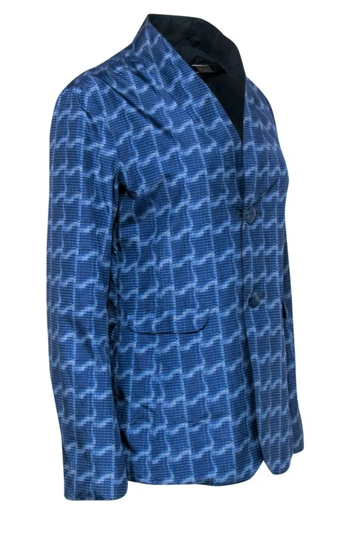 Armani Collezioni - Blue Abstract Pattern Reversible Jacket w/ Mock Collar Sz 8