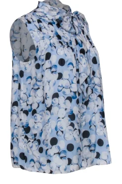 Armani Collezioni - Blue Bubble Printed Silk Tie Neck Blouse Sz 8