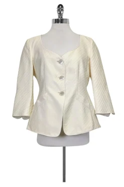 Armani Collezioni - Cream Textured Silk Blend Blazer Sz 10