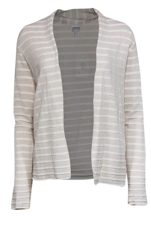 Armani Collezioni - Cream & Beige Cardigan w/ Stripes & Squares Sz 8