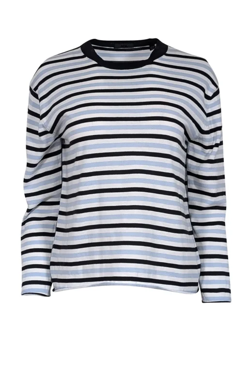 ATM - White, Black & Blue Striped Knit Long Sleeve Top Sz XS