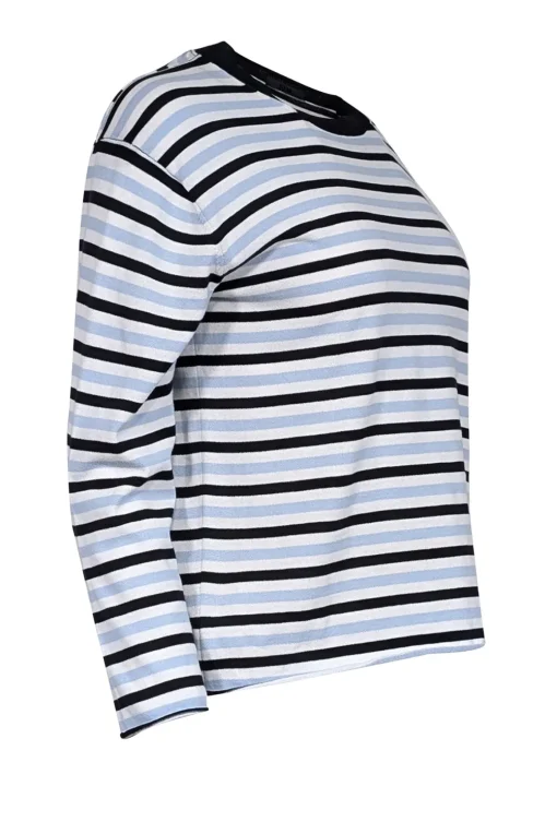 ATM - White, Black & Blue Striped Knit Long Sleeve Top Sz XS