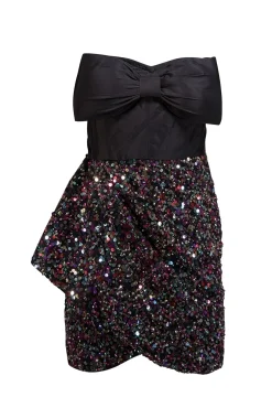 Atsu - Black Sequined Strapless Mini Dress w/ Bow Sz 8