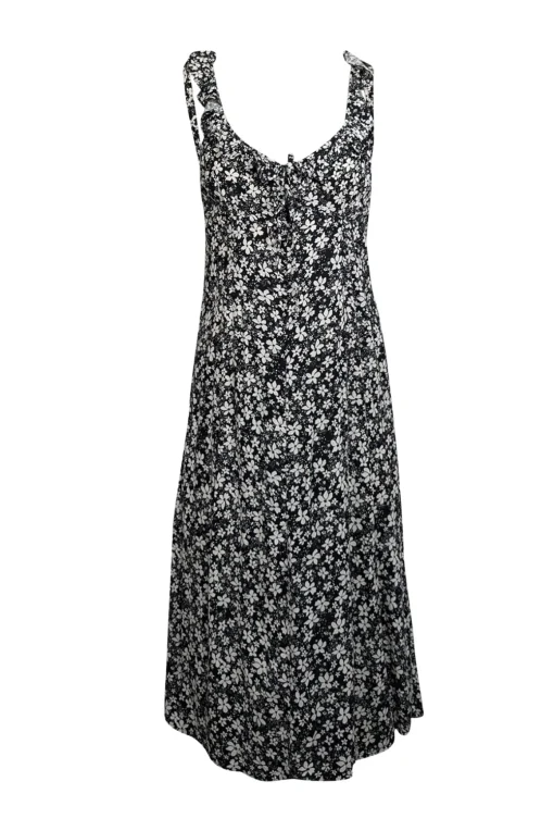 Auguste - Black & White Floral Print Sleeveless Midi Dress Sz M
