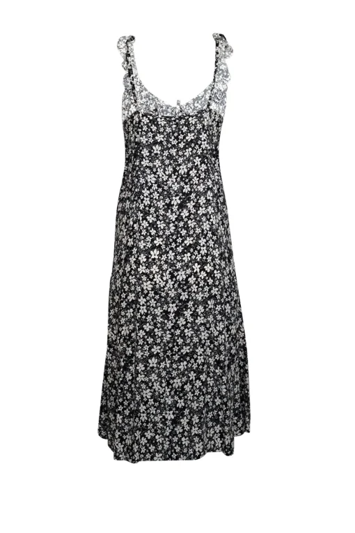 Auguste - Black & White Floral Print Sleeveless Midi Dress Sz M
