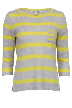 Autumn Cashmere - Grey & Yellow Striped Cashmere Sweater Sz M