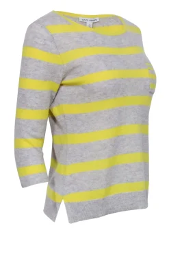 Autumn Cashmere - Grey & Yellow Striped Cashmere Sweater Sz M