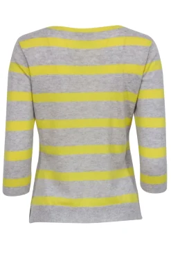 Autumn Cashmere - Grey & Yellow Striped Cashmere Sweater Sz M