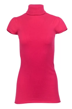 Autumn Cashmere - Hot Pink Cashmere Short Sleeve Turtleneck Sweater Sz S