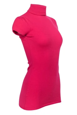 Autumn Cashmere - Hot Pink Cashmere Short Sleeve Turtleneck Sweater Sz S