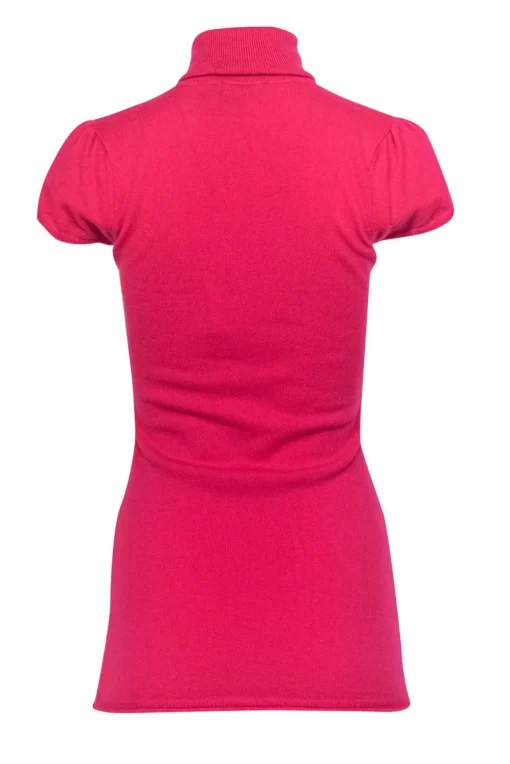 Autumn Cashmere - Hot Pink Cashmere Short Sleeve Turtleneck Sweater Sz S