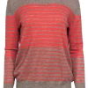 Autumn Cashmere - Taupe & Coral Striped Cashmere Sweater w/ Elbow Patches Sz XS