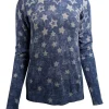 Autumn Cashmere - Washed Blue w/ Grey Star Print Cashmere Sweater Sz S