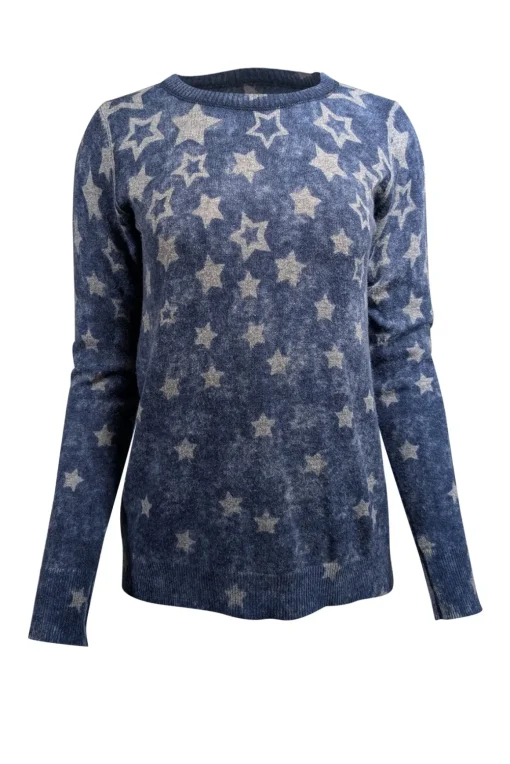 Autumn Cashmere - Washed Blue w/ Grey Star Print Cashmere Sweater Sz S