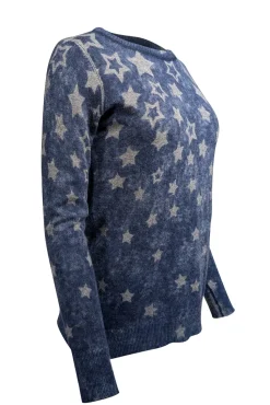 Autumn Cashmere - Washed Blue w/ Grey Star Print Cashmere Sweater Sz S
