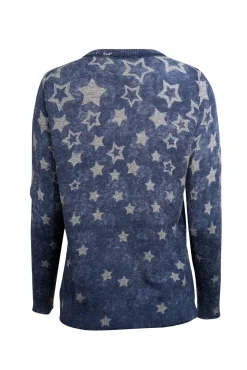 Autumn Cashmere - Washed Blue w/ Grey Star Print Cashmere Sweater Sz S