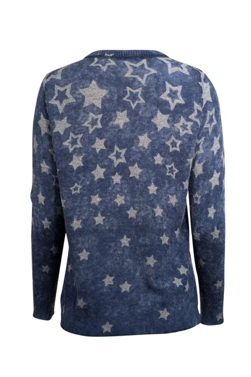 Autumn Cashmere - Washed Blue w/ Grey Star Print Cashmere Sweater Sz S