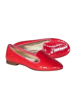 Avec Moderation - Red Croc Embossed Leather Flats Sz 7
