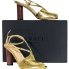 A.W.A.K.E. Mode - Gold Crinkled Foil Asymmetric Open-Toe Heels Sz 8