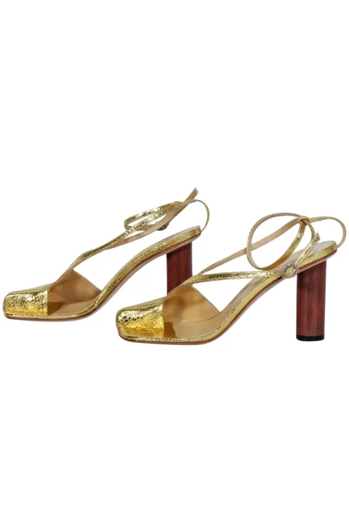 A.W.A.K.E. Mode - Gold Crinkled Foil Asymmetric Open-Toe Heels Sz 8