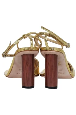 A.W.A.K.E. Mode - Gold Crinkled Foil Asymmetric Open-Toe Heels Sz 8