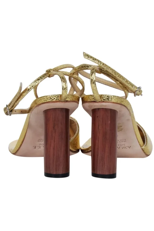 A.W.A.K.E. Mode - Gold Crinkled Foil Asymmetric Open-Toe Heels Sz 8