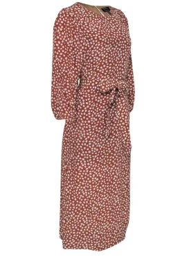 AYR - Light Brown & White Polka Dot Belted Silk Maxi Dress Sz S
