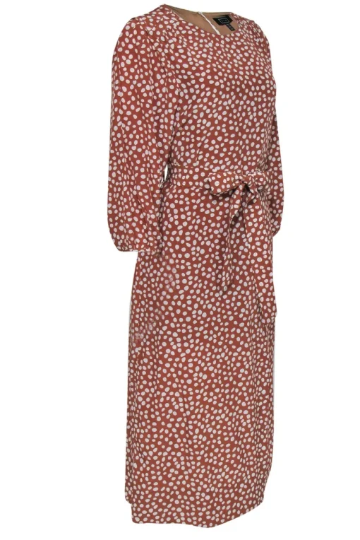 AYR - Light Brown & White Polka Dot Belted Silk Maxi Dress Sz S