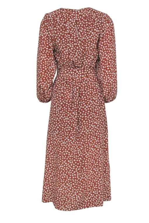 AYR - Light Brown & White Polka Dot Belted Silk Maxi Dress Sz S
