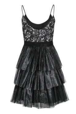 Badgley Mischka - Black & Nude Lace Fit & Flare Dress w/ Sparkly Tulle Skirt Sz 4