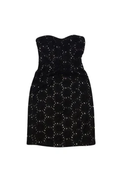 Badgley Mischka - Black Floral Eyelet Strapless Dress Sz 4