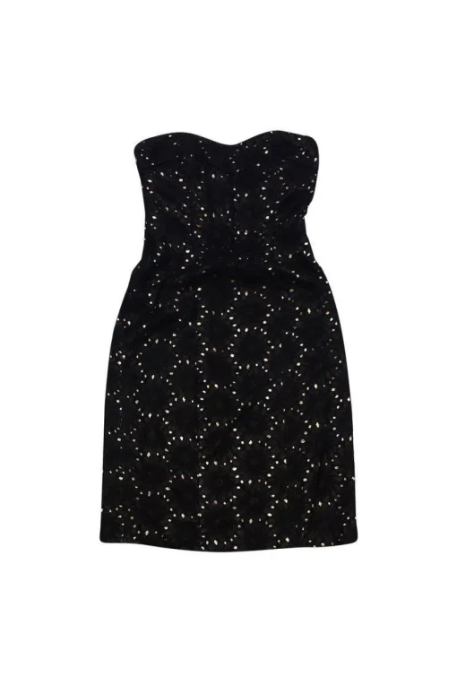 Badgley Mischka - Black Floral Eyelet Strapless Dress Sz 4