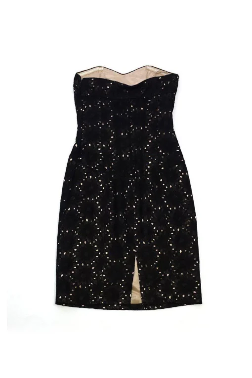 Badgley Mischka - Black Floral Eyelet Strapless Dress Sz 4