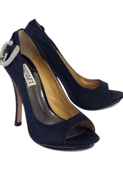 Badgley Mischka - Black Satin Peep Toe Heels Sz 6.5