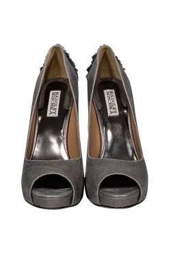 Badgley Mischka - Dark Silver Peep Toe Embellished Heels Sz 9