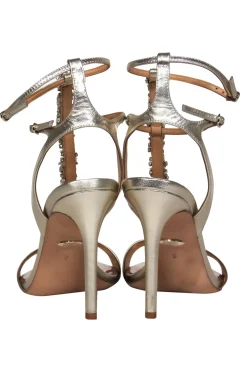 Badgley Mischka - Gold Leather Rhinestone Embellished Strappy Pumps Sz 9