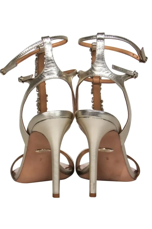 Badgley Mischka - Gold Leather Rhinestone Embellished Strappy Pumps Sz 9