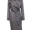 Badgley Mischka - Grey Open Front Belted Trench Coat w/ Faux Leather Trim Sz L