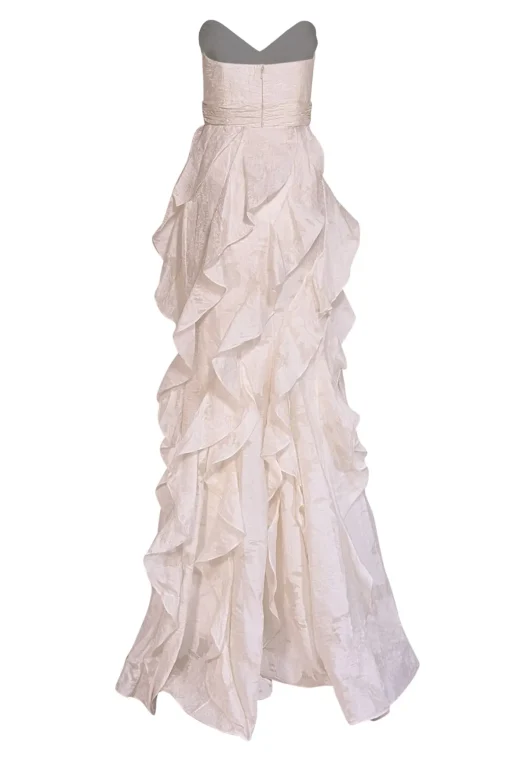 Badgley Mischka - Ivory Ruffle Trim Strapless Formal Dress Sz 4