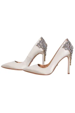 Badgley Mischka - Ivory Satin Jeweled Heel Pumps Sz 8