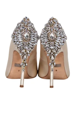 Badgley Mischka - Ivory Satin Jeweled Heel Pumps Sz 8