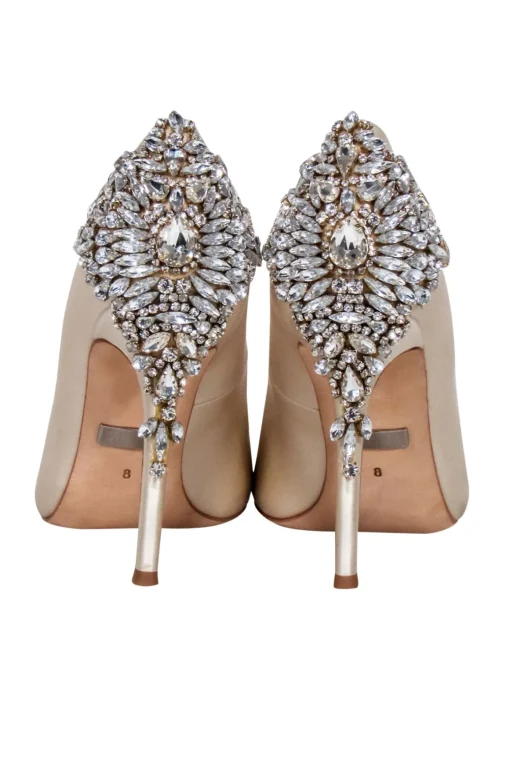Badgley Mischka - Ivory Satin Jeweled Heel Pumps Sz 8