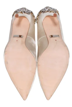 Badgley Mischka - Ivory Satin Jeweled Heel Pumps Sz 8