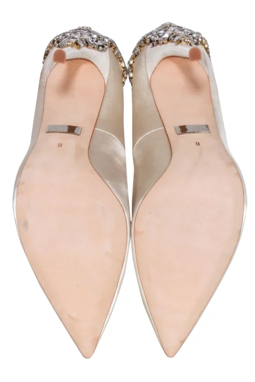Badgley Mischka - Ivory Satin Jeweled Heel Pumps Sz 8
