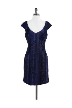 Badgley Mischka - Navy Textured Cap Sleeve Dress Sz 6